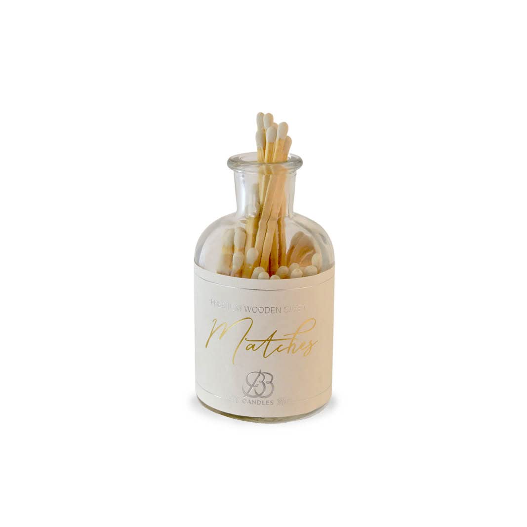 Decorative Matches in Apothecary Jar, 2.5" Premium Wood Matches, 60 Count, Gold and Silver Decorative Label