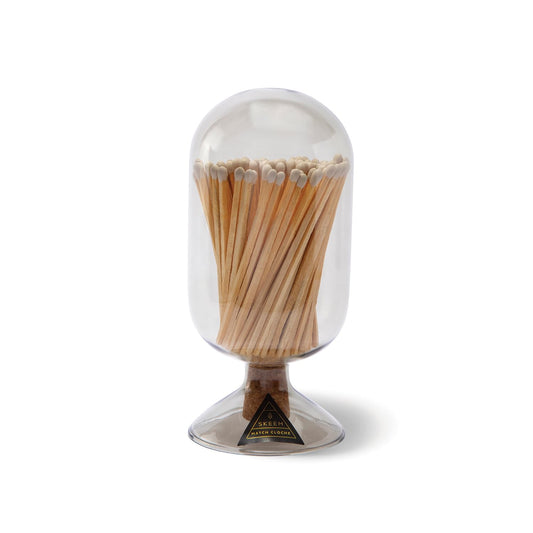 Skeem Glass Match Cloche with Striker - Smoke - Includes 120 Small Match Sticks - Perfect Fireplace Decor, Decorative Matches for Candles