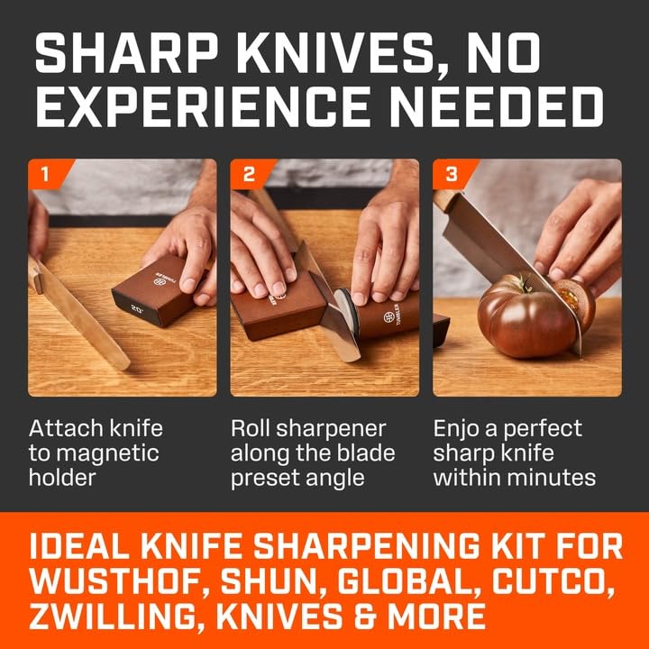 The Original Tumbler Rolling Knife Sharpener™ - Knife Sharpening Made Easy - Knife Sharpener Tool for Kitchen Knives - Knife Sharpener Kit Offers 15 & 20 Degree Sharpening - Kitchen Gadgets & Gifts