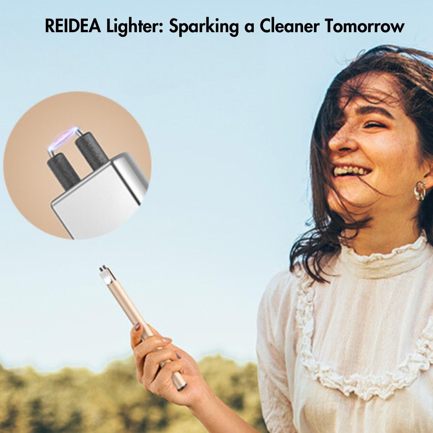 REIDEA Candle Lighter Electronic Arc Windproof Flameless USB Rechargeable Lighter with Safe Button for Home Kitchen, S4, Champagne Gold