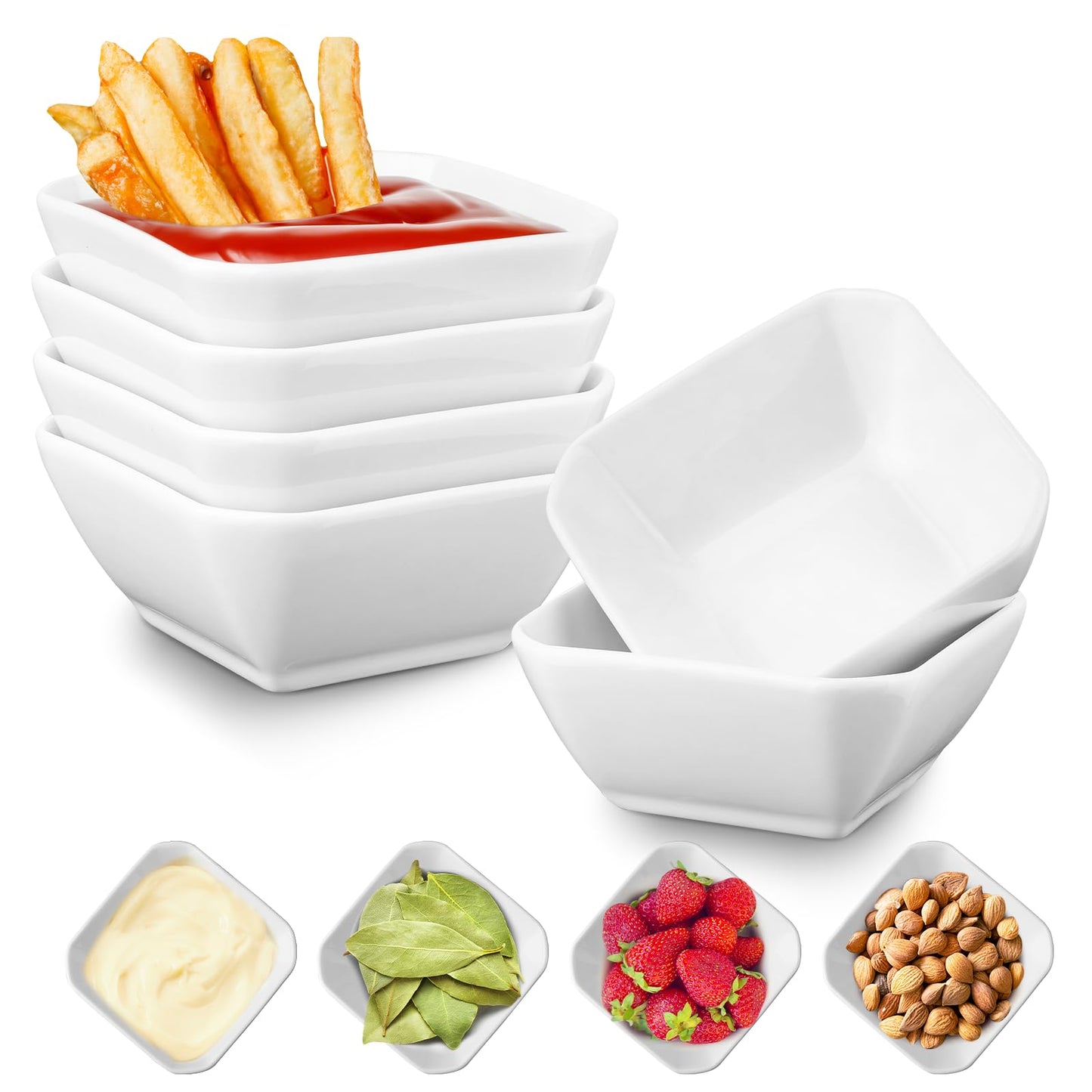 Mfacoy 6 Pack Soy Sauce Dishes, 3 oz Ceramic Dipping Bowls, Pinch Bowls, Small Dip Bowls Set, Sauce Dish Bowls, Mini Bowl for Side Dish, Ketchup, Soy, BBQ, Sushi, Party, Condiments Serving Bowl Set